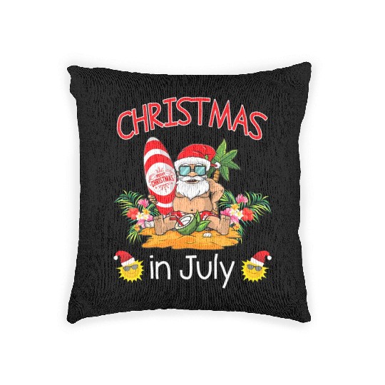 Christmas In July Funny Santa Surfing Summer Woven Pillows