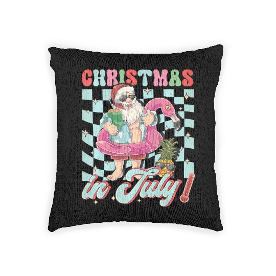Christmas In July Groovy Santa Flamingo Float Woven Pillows