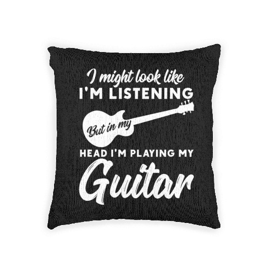In My Head Im Playing My Guitar Musician Bass Woven Pillows