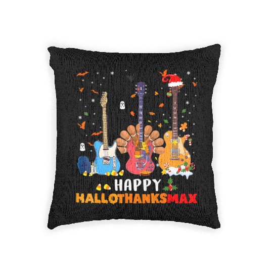 Guitar Happy Hallothanksmas Halloween Woven Pillows
