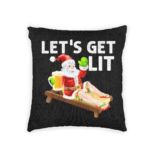 Lets Get Lit Santa Funny Christmas In July Santa Woven Pillows