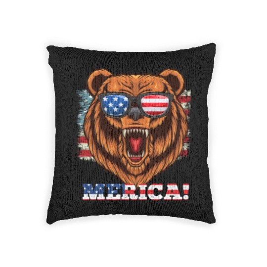 Merica Independence Day American Bear USA Party Woven Pillows