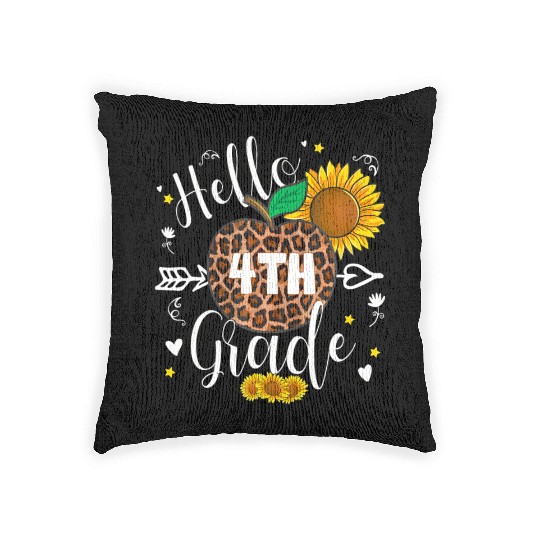 4th Grade Back To School Leopard Print Sunflower Woven Pillows