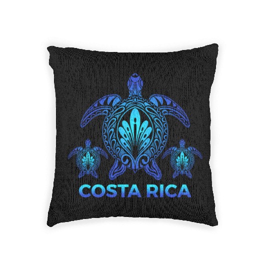 Vintage Costa Rica Ocean Blue Sea Turtle Woven Pillows