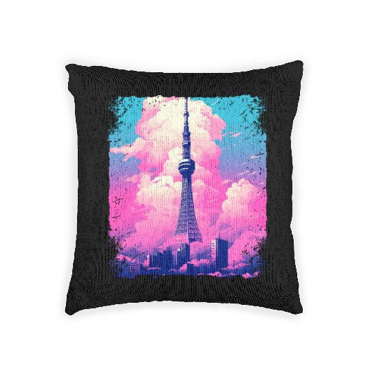 Aesthetic Tokyo Skytree Vaporwave Japanese Sight Woven Pillows