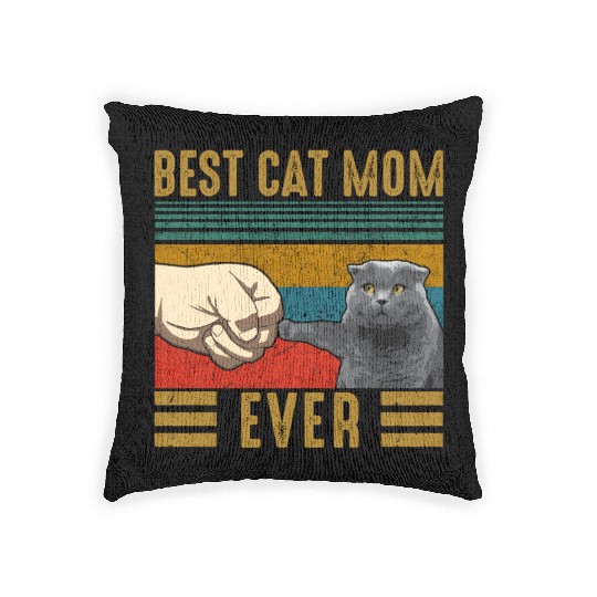 Vintage Best Cat Mom Ever Mothers Day Scottish Fol Woven Pillows