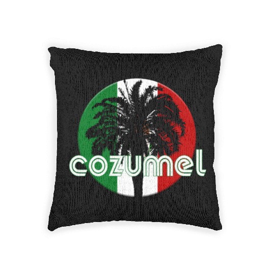 Cozumel Mexico Flag Native Palm Tree Mexican Woven Pillows