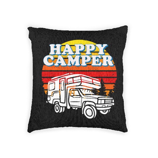 Happy Camper Funny Camping Lover Woven Pillows