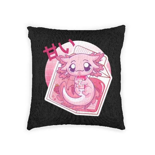 Axolotl Pastel Goth Strawberry Milk Shake Anime Ja Woven Pillows