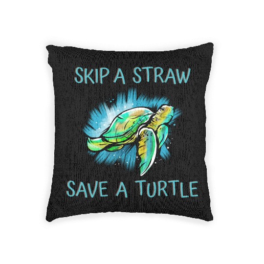 Skip A Straw Save A Turtle Tortoise Woven Pillows