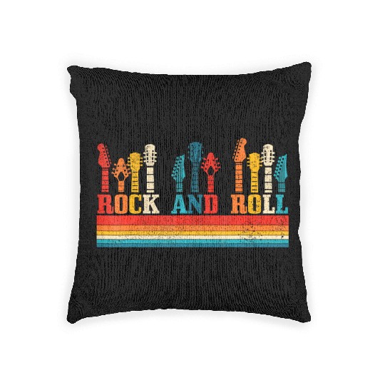 Rock & Roll Guitar Player Guitarist Vintage Rock Woven Pillows