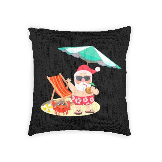 Santa Claus Beach Funny Summer Christmas In July Woven Pillows