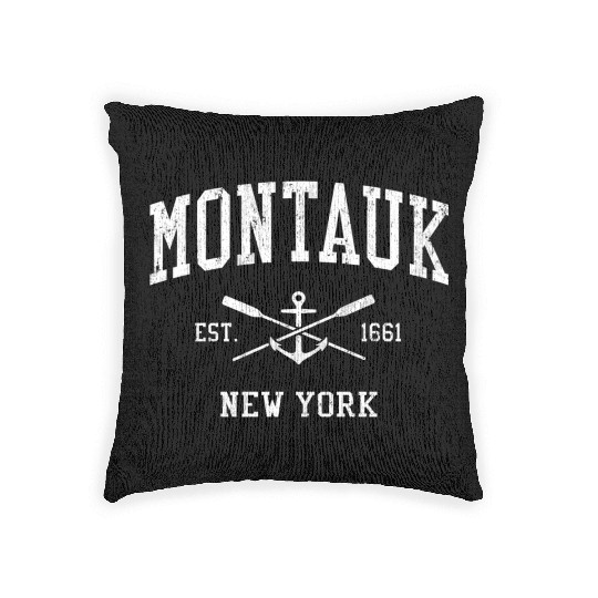 Montauk Ny Crossed Oars Boat Anchor Sports Woven Pillows
