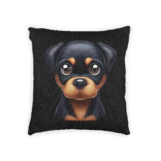 Playful Rottweiler Puppy Woven Pillows