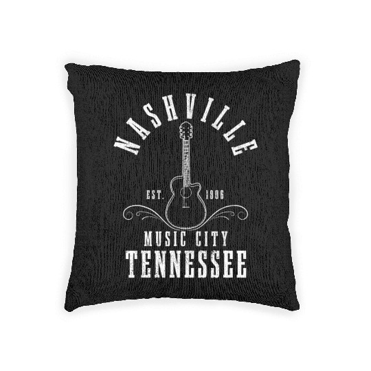 Nashville Tennessee Country Music City Guitar Woven Pillows