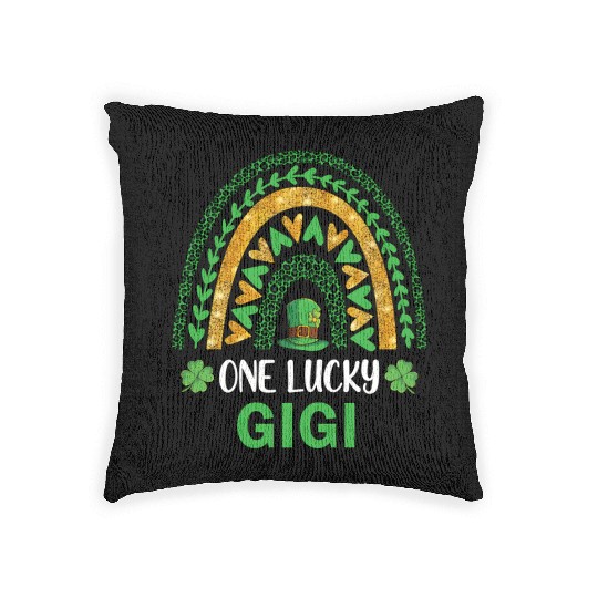 One Lucky Gigi St Patric Day Shamrock Rainbow Woven Pillows