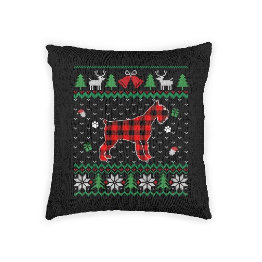 Red Plaid Schnauzer Ugly Dog Woven Pillows