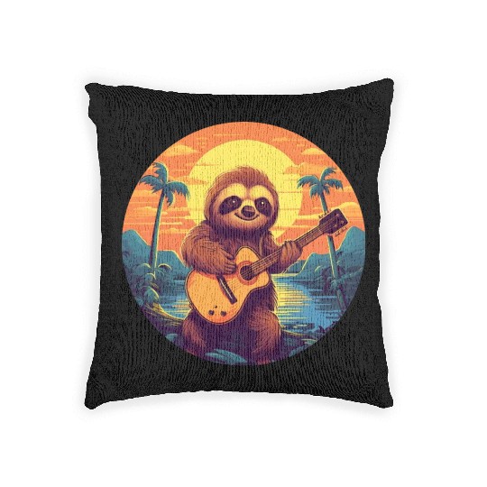Sloth Guitar Sunset Woven Pillows
