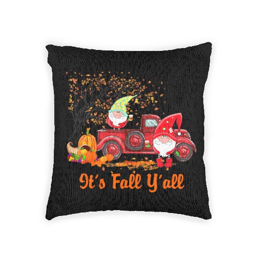 It's Fall Y'all Cute Gnomes Pumpkin Spice Autumn Woven Pillows