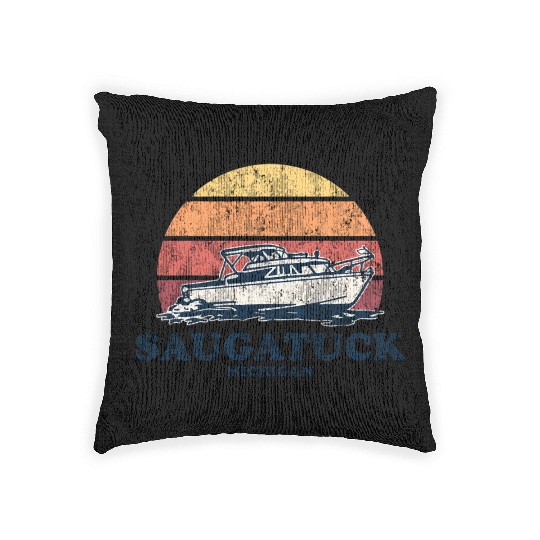 Saugatuck Mi Boating 70S Boat Woven Pillows