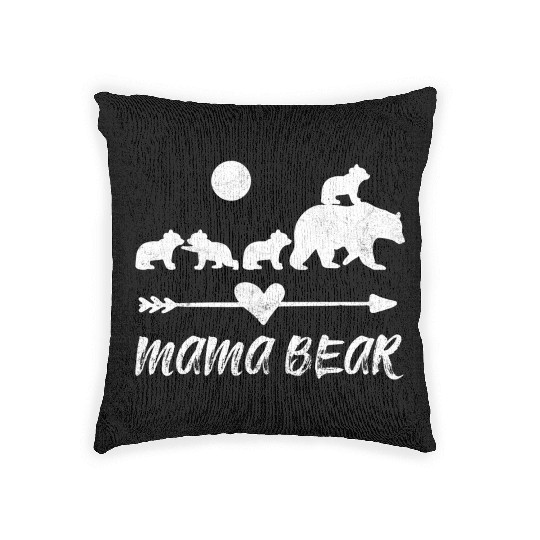 Mama Bear Woven Pillows With Four Bear Cubs