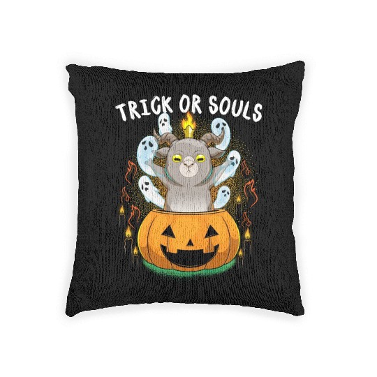 Trick Or Souls Halloween Baphomet Satanic Pumpkin Woven Pillows
