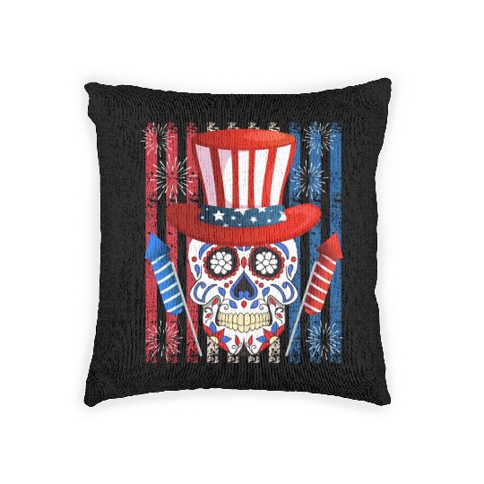 Independence Day Firecracker Skull USA Party Woven Pillows