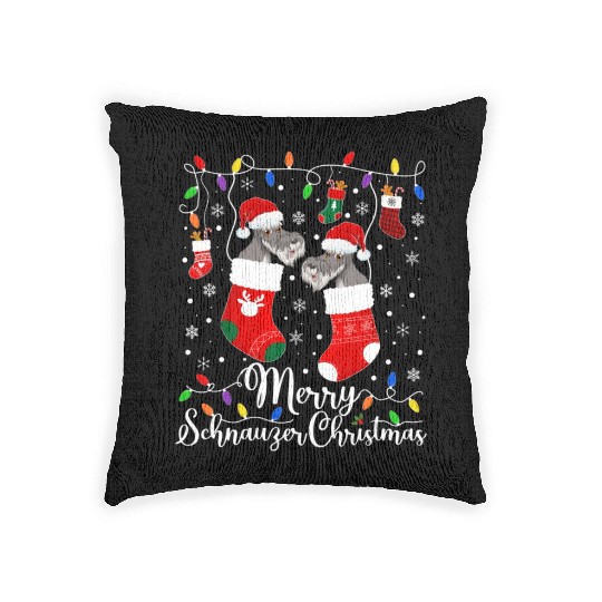 Merry Schnauzer Mini Schnauzer Xmas Woven Pillows