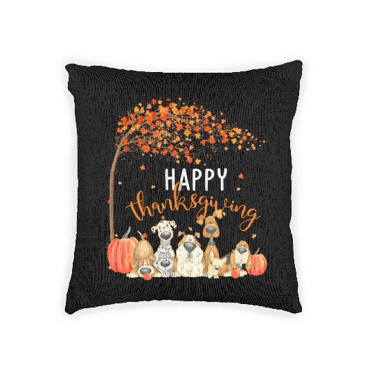 Cute Dogs Autumn Leaves Pumpkin Happy Woven Pillows