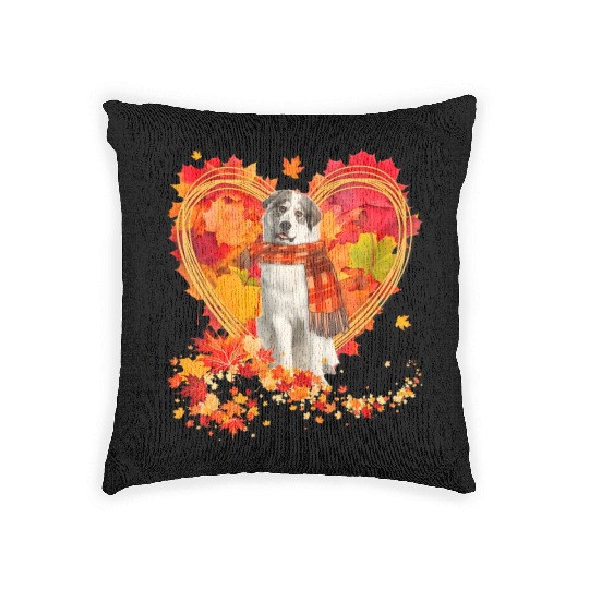 Great Pyrenees With Heart Made Of Autumn Leaves Woven Pillows