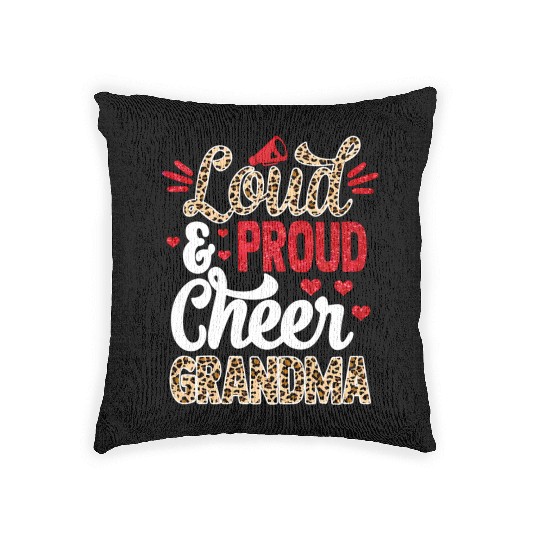 Cheer Grandma Biggest Fan Leopard Print And Pom Po Woven Pillows