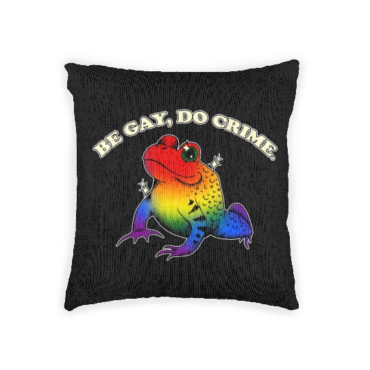 BGD crime - Vintage LGBT Rainbow Frog Meme Woven Pillows