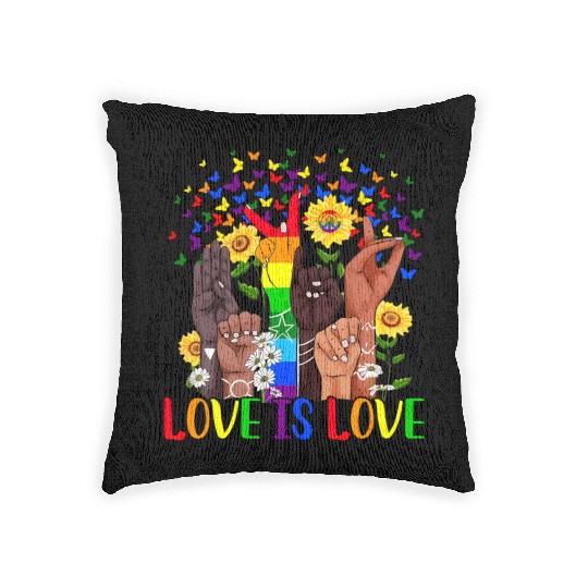 Love Es Love Rainbow Hands And Butterfly Motifs Pr Woven Pillows
