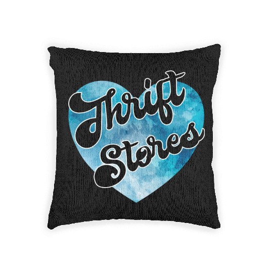 Thrift Stores blue watercolor heart Woven Pillows