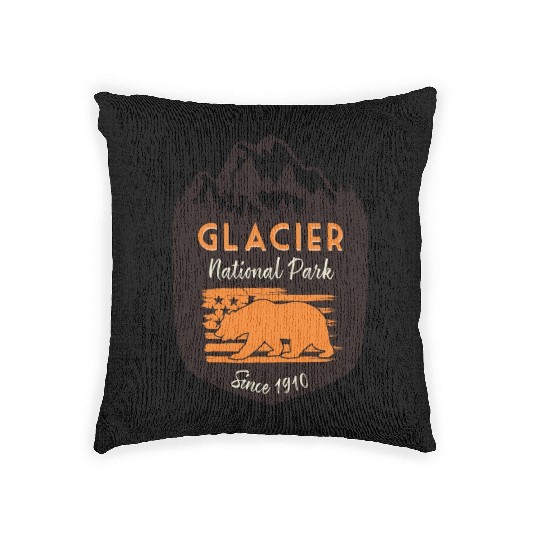 Glacier National Park Us Flag Grizzly Bear Woven Pillows
