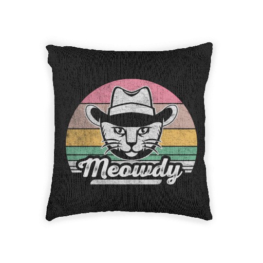 Mashup Between Meow And Howdy Cat Meme Cat Woven Pillows