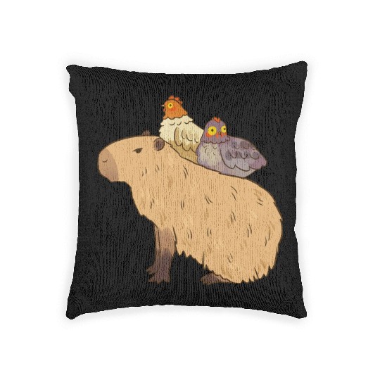 Adorable Capybara With Chicken Friends Woven Pillows