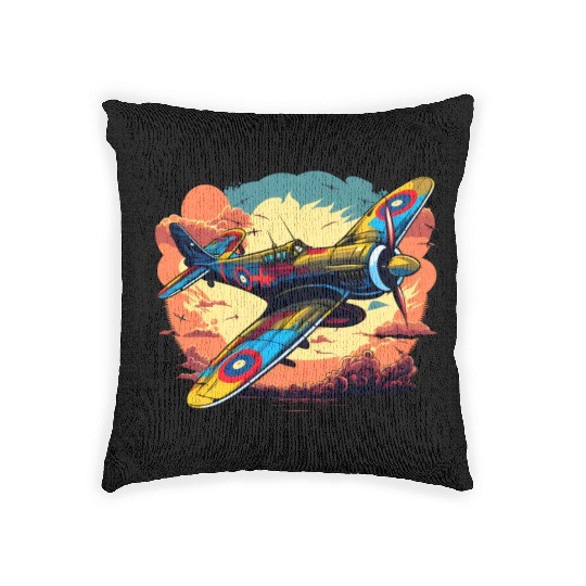 Spitfire Airplane Vintage Pilot Aviator Military Woven Pillows