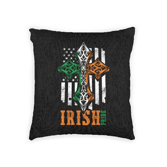 Irish American Flag Celtic Cross Woven Pillows