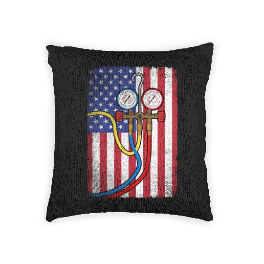 Patriotic HVAC Technician American Flag HVAC Tech Woven Pillows