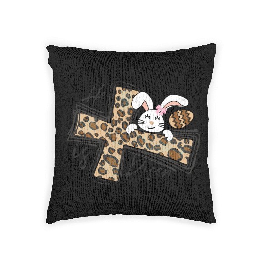 Happy Easter He Is Risen Jesus Cross Easter Bunny Woven Pillows