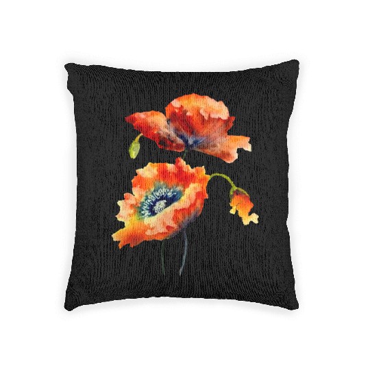 RED POPPIES Woven Pillows, WATERCOLOR RED POPPIES TOP