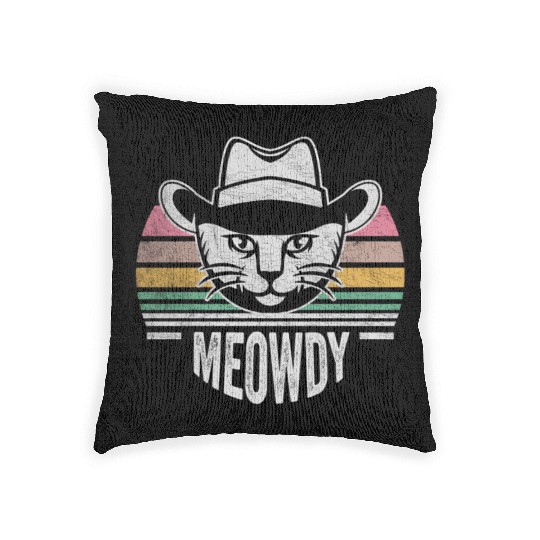 Mashup Between Meow And Howdy Cat Meme Cat Woven Pillows
