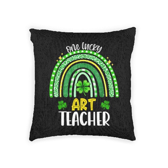 One Lucky Teacher Rainbow Shamrock St Patrick'S Da Woven Pillows