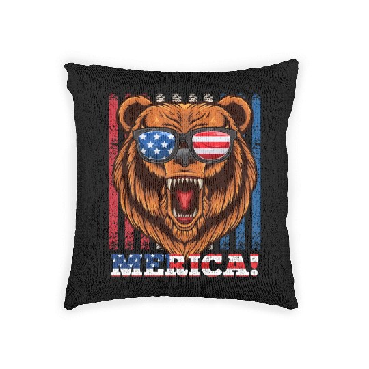 Merica Independence Day American Bear USA Party Woven Pillows