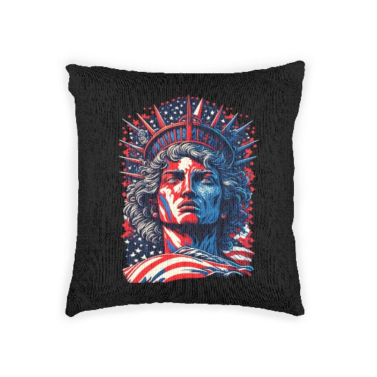 Statue of Liberty Face USA Woven Pillows