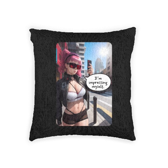 Cyberpunk Waifu Influencer Design 6 Woven Pillows