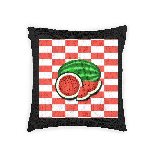 Watermelon on Watermelon Pink Background Woven Pillows