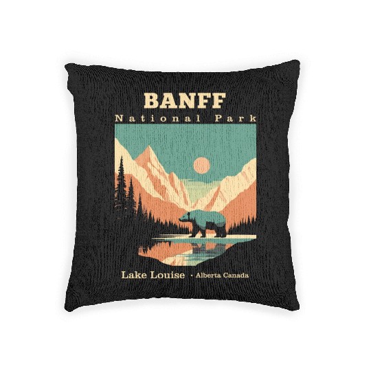 Vintage Retro Canadian Banff National Park Woven Pillows