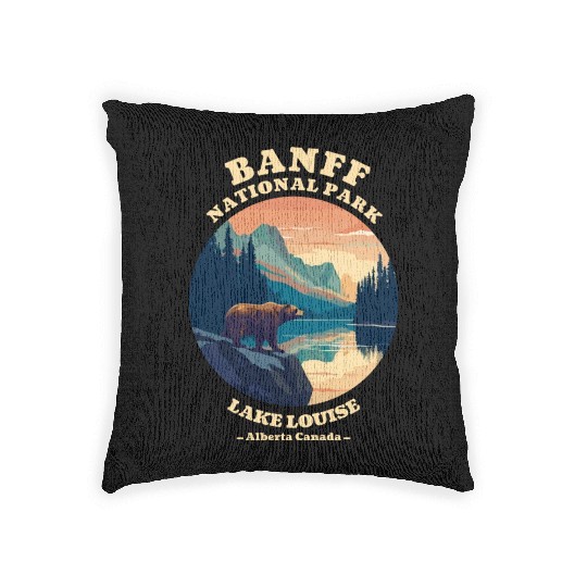 Vintage Retro Canadian Banff National Park Woven Pillows